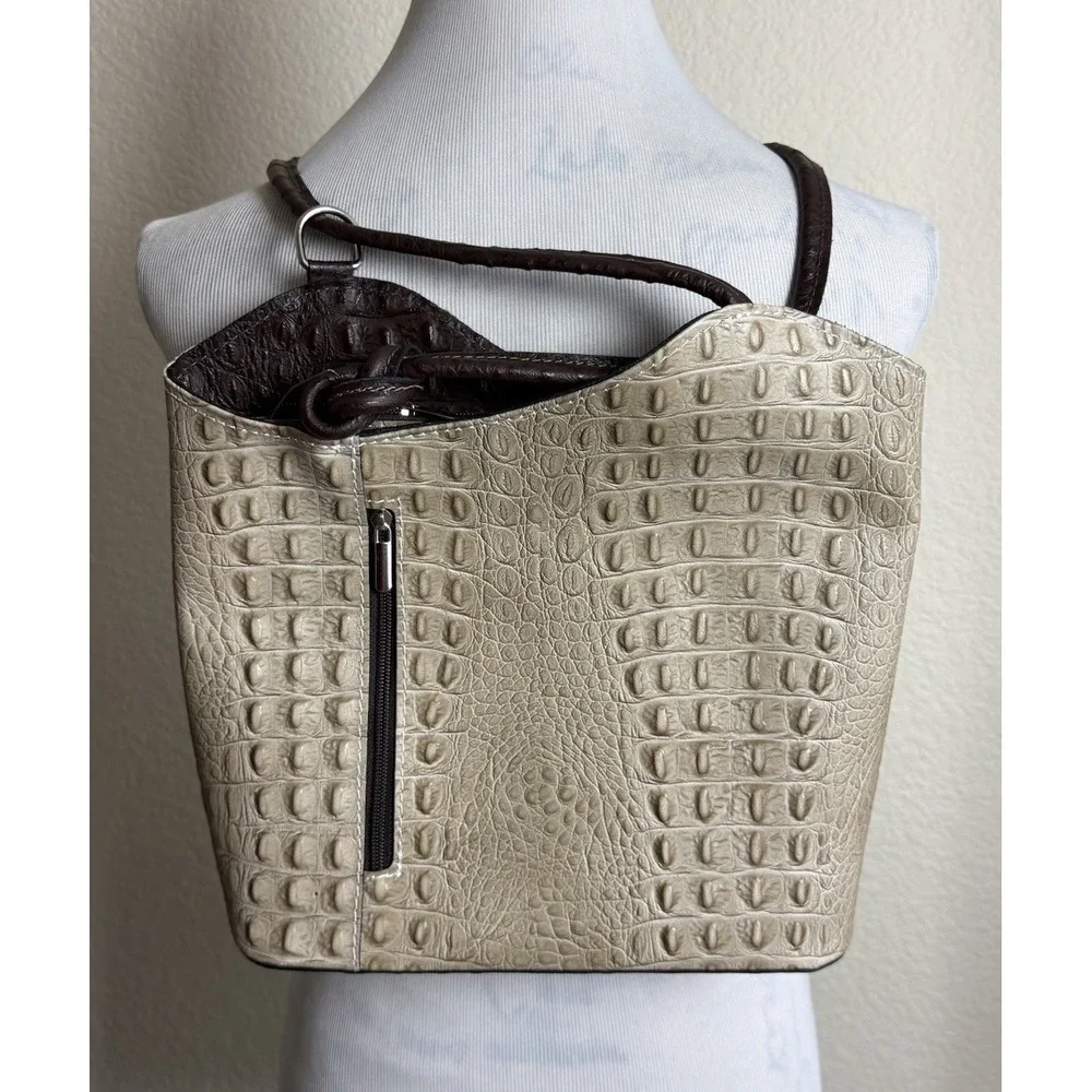 Borse In Pelle Convertible Backpack Handbag Leather Croc Embossed Made Italy New